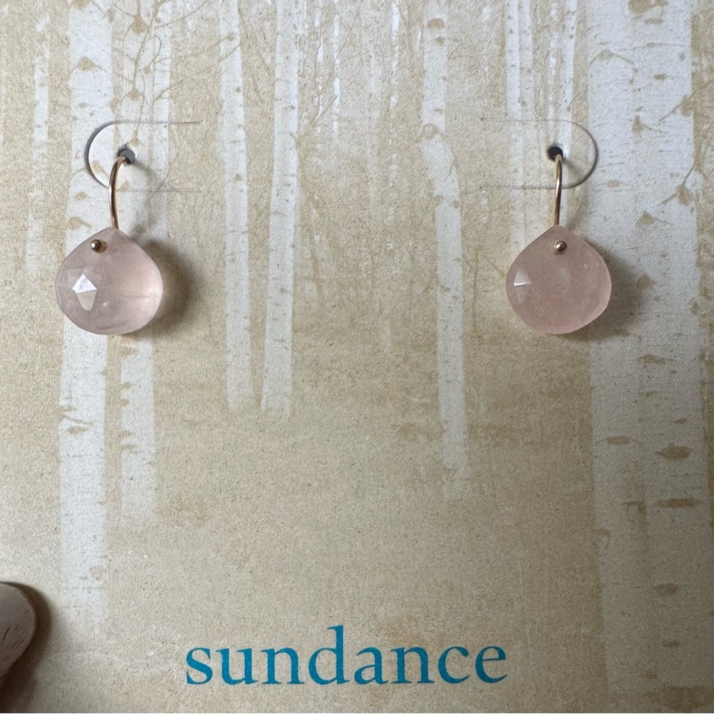 Sundance Catalog 14K Yellow Gold Rose Quartz Drop Earrings New